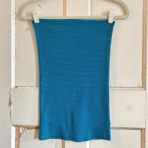 Vintage 70s Blue Striped Stretch Knit Bandeau Top